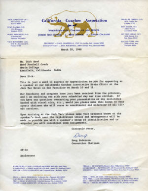 Letter from California Coaches Association Chairman